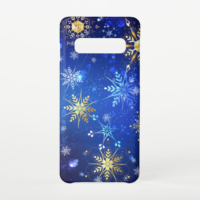 XMAS Blue Background with Golden Snowflakes Samsung Galaxy Case (Back)