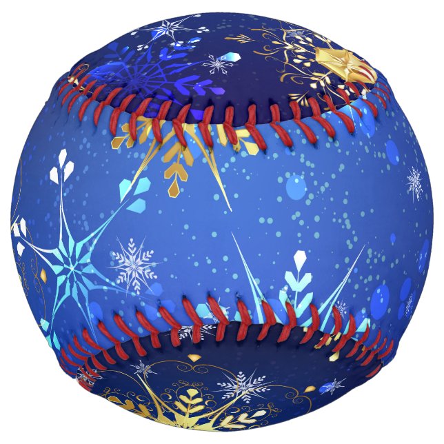 XMAS Blue Background with Golden Snowflakes Softball (Front)
