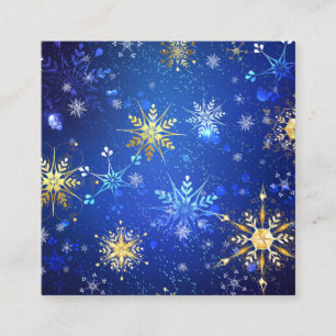 XMAS Blue Background with Golden Snowflakes Square Business Card