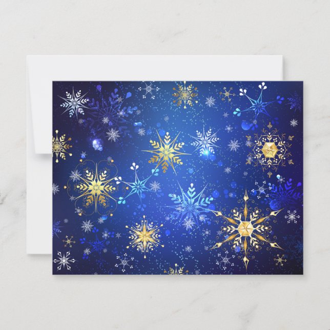 XMAS Blue Background with Golden Snowflakes Thank You Card (Front)