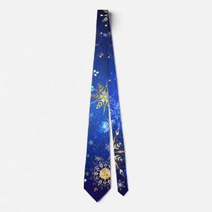XMAS Blue Background with Golden Snowflakes Tie