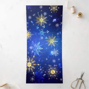 XMAS Blue Background with Golden Snowflakes Tri-Fold Holiday Card