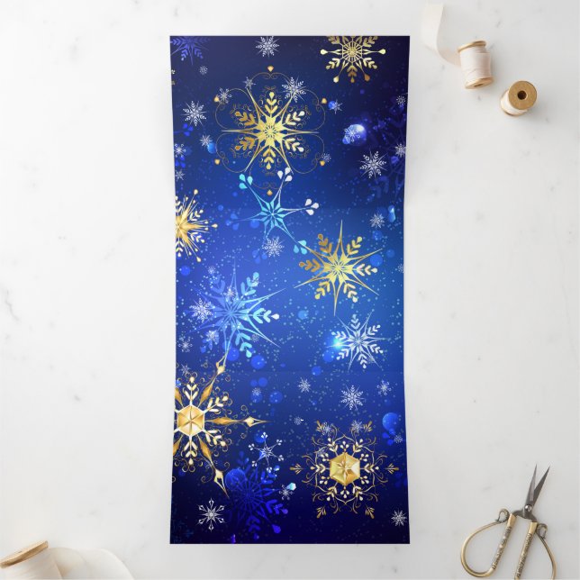 XMAS Blue Background with Golden Snowflakes Tri-Fold Holiday Card (Inside)