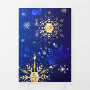 XMAS Blue Background with Golden Snowflakes Tri-Fold Invitation