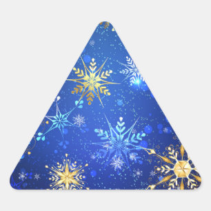 XMAS Blue Background with Golden Snowflakes Triangle Sticker