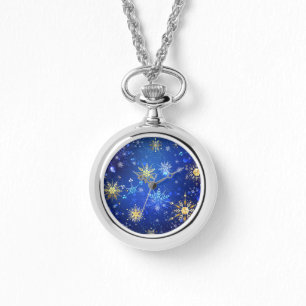 XMAS Blue Background with Golden Snowflakes Watch