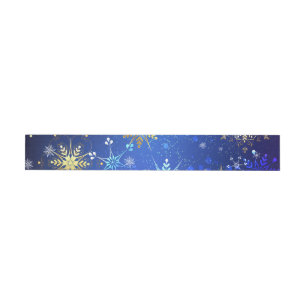 XMAS Blue Background with Golden Snowflakes Wraparound Address Label
