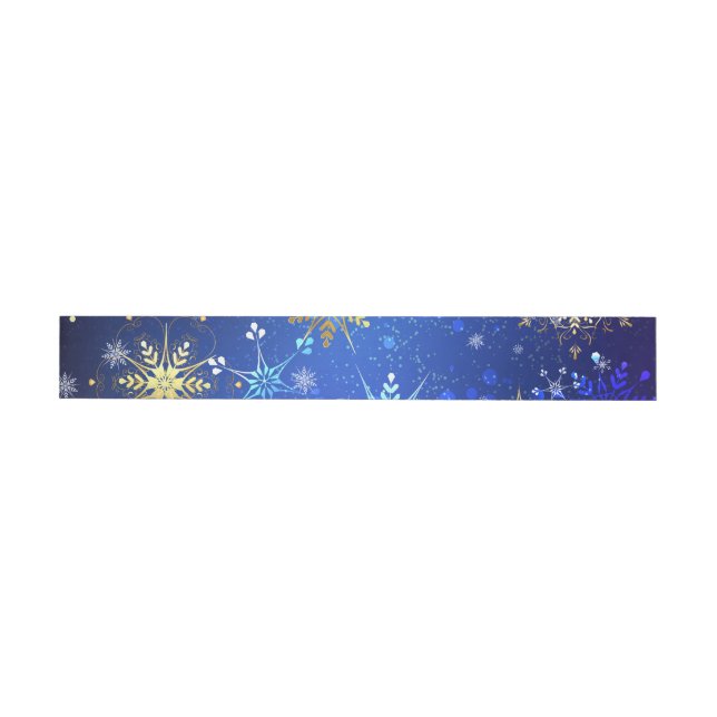 XMAS Blue Background with Golden Snowflakes Wraparound Address Label (Individual)