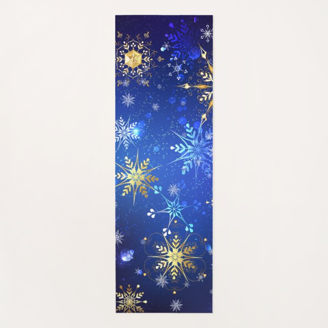 XMAS Blue Background with Golden Snowflakes Yoga Mat (Front)