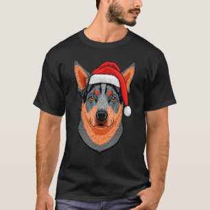 Xmas Blue Heeler Santa on Christmas Australian Cat T-Shirt