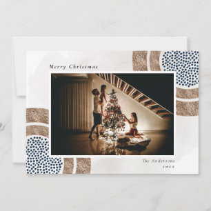 Xmas Boho Chic Blue Geometric Photo Holiday Card