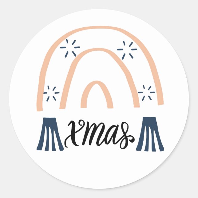 Xmas Boho Rainbow Classic Round Sticker (Front)