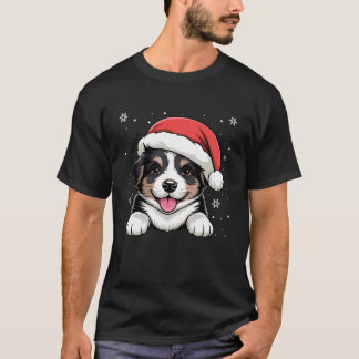 Xmas Border Collie Dog Wearing Santa Hat Pet Anima T-Shirt