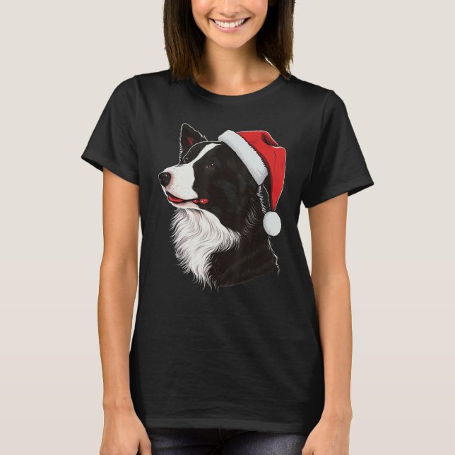 Xmas Border Collie Santa on Christmas Border Colli T-Shirt (Front)
