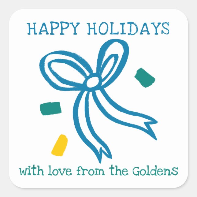 Xmas Bow Doodle CHRISTMAS Holiday Gift To From  Square Sticker (Front)