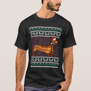 Xmas Brown Dachshund Dog Santa Hat T-Shirt