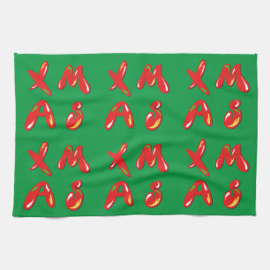 Xmas Bubble Text Tea Towel