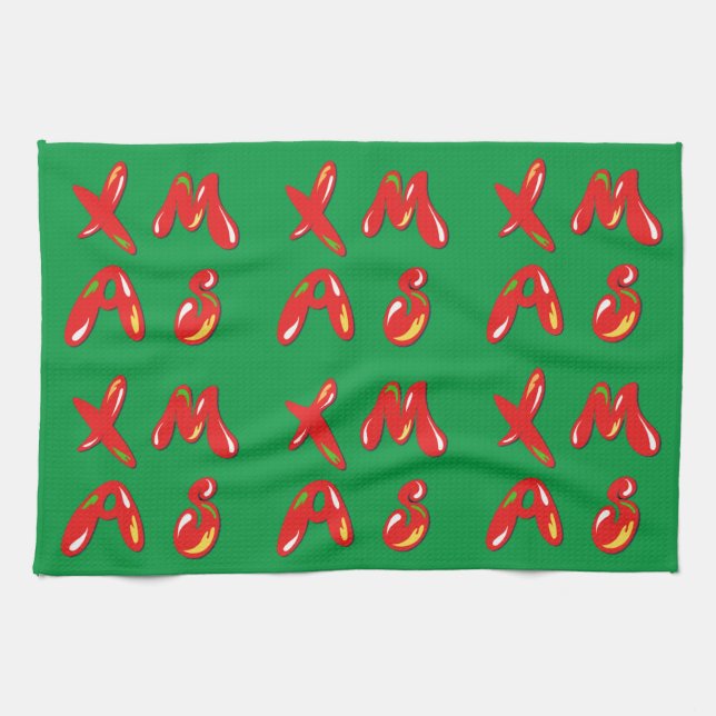 Xmas Bubble Text    Tea Towel (Horizontal)