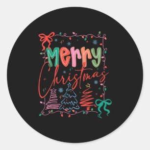 Xmas Buffalo Plaid Red White Green Merry Christmas Classic Round Sticker