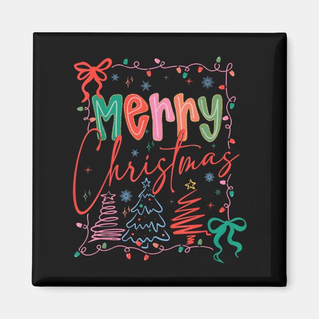Xmas Buffalo Plaid Red White Green Merry Christmas Magnet (Front)