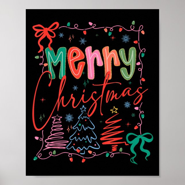 Xmas Buffalo Plaid Red White Green Merry Christmas Poster (Front)