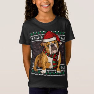 Xmas Bulldog Dog Santa Hat Ugly Christmas T-Shirt