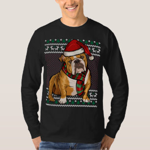 Xmas Bulldog Dog Santa Hat Ugly Christmas T-Shirt