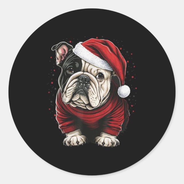 Xmas Bulldog Santa On Christmas Bulldog For Men Wo Classic Round Sticker (Front)