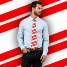 Xmas Candy Cane Diagonal Striped Tie (Red & White)
