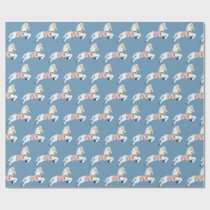 Xmas candy horses pattern blue wrapping paper