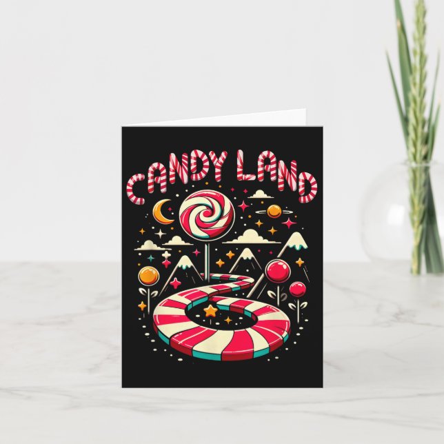 Xmas Candy Land Rainbow Trail Candy Cane Merry Chr Card (Front)