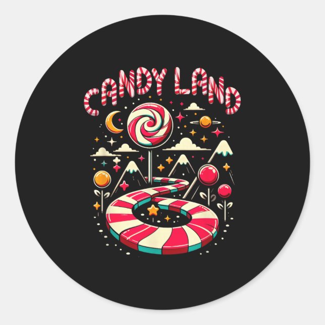 Xmas Candy Land Rainbow Trail Candy Cane Merry Chr Classic Round Sticker (Front)