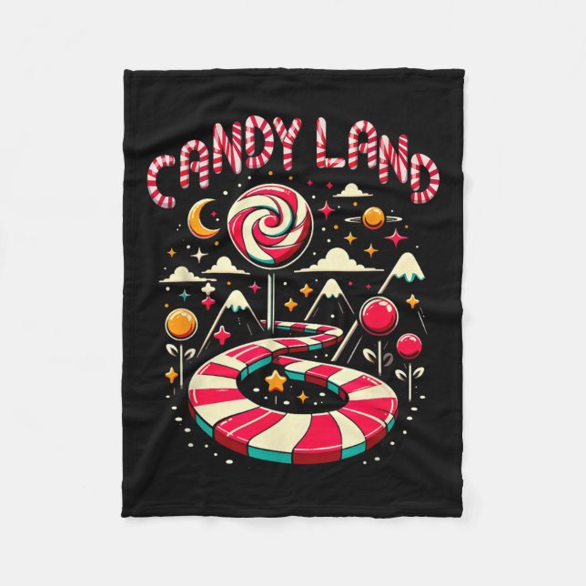 Xmas Candy Land Rainbow Trail Candy Cane Merry Chr Fleece Blanket (Front)