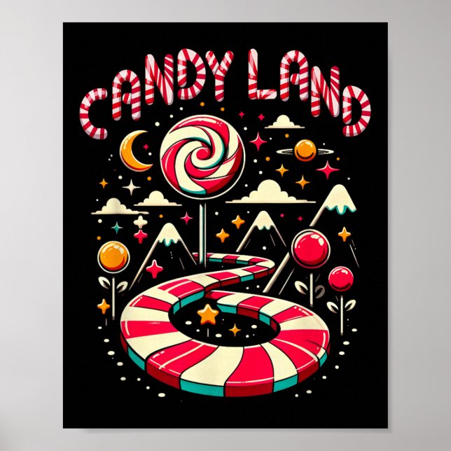 Xmas Candy Land Rainbow Trail Candy Cane Merry Chr Poster (Front)