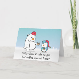 X'mas Cartoon - Polar Bear complains to Penguin Holiday Card
