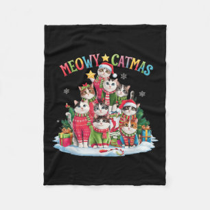 Xmas Cat Lover Meowy Catmas Cat Christmas Tree Lig Fleece Blanket