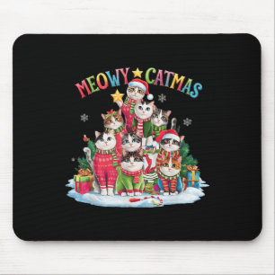 Xmas Cat Lover Meowy Catmas Cat Christmas Tree Lig Mouse Mat