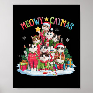Xmas Cat Lover Meowy Catmas Cat Christmas Tree Lig Poster