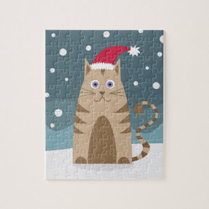 Xmas cat wearing santa hat jigsaw puzzle