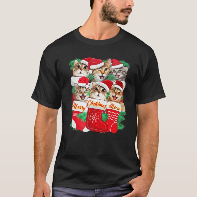 Xmas Cats Inside Stocking For Christmas T-Shirt (Front)