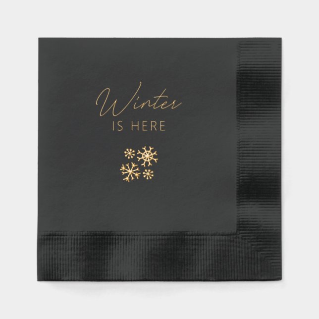 Xmas Chic Black & Gold Foil Stamped Napkins (Front)