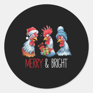 Xmas Chickens Santa Hat Christmas Farm Animal Funn Classic Round Sticker