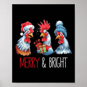 Xmas Chickens Santa Hat Christmas Farm Animal Funn Poster