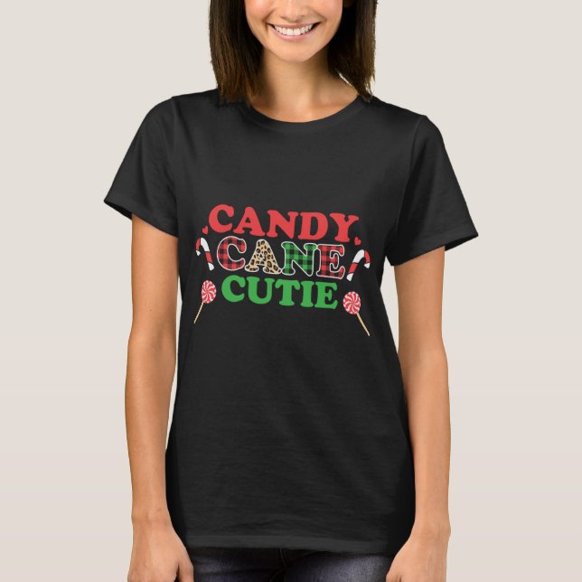 Xmas Christmas Candy Cane Buffalo Plaid T-Shirt (Front)