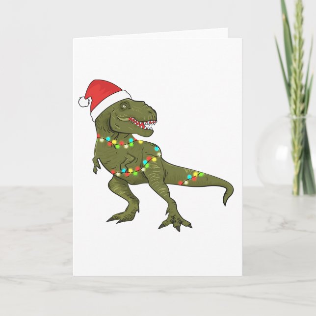 Xmas Christmas Dinosaur T-Rex Santa Greeting Card (Front)