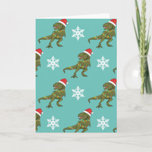 Xmas Christmas Dinosaur T-Rex Santa Greeting Card