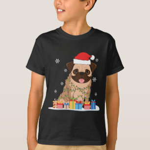 Xmas Christmas Pug Dog Puppy Santa Hat T-Shirt