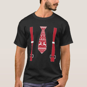 Xmas Clothing Red Christmas Tie with Suspenders T-Shirt