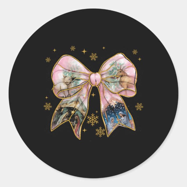 Xmas Coquette Bow Jesus Christian Bible Verse Nati Classic Round Sticker (Front)