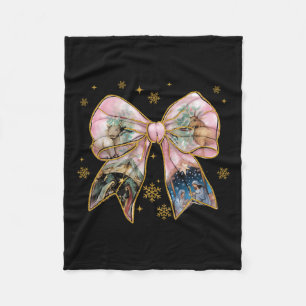 Xmas Coquette Bow Jesus Christian Bible Verse Nati Fleece Blanket